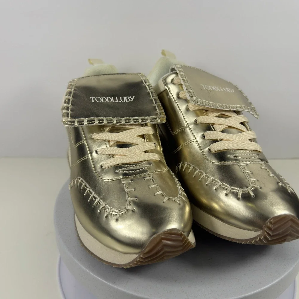 Toddlluby Women's‎ Sneakers Gold Metallic Lace Up Fashion Shoes Size 9 EU40
